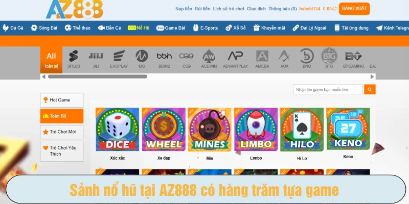 Sảnh nổ hũ tại AZ888 có hàng trăm tựa game